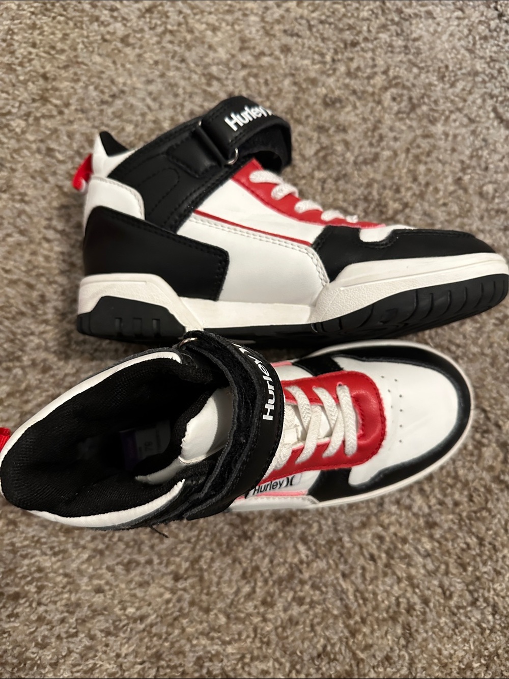 Hurley Leather Kids Black White Red High-Top Sneaker Hook-and-Loop Strap  Sz 1